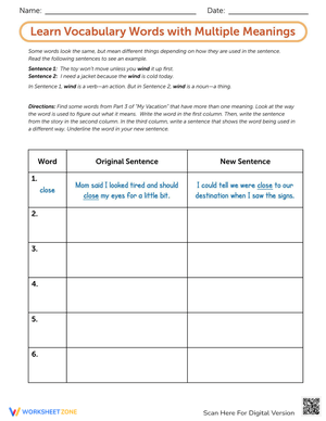 Vocabulary Words: Multiple Meanings Learning