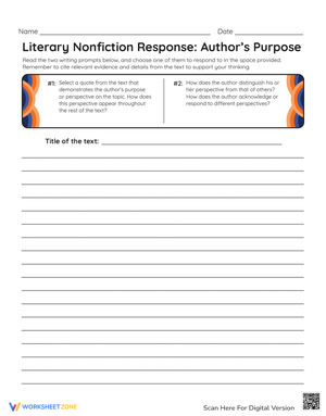 Literary Nonfiction: Authors Purpose Response
