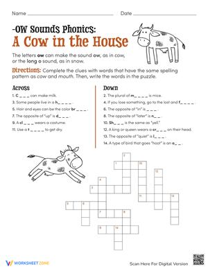 A Cow in the House Reading Comprehension Worksheet