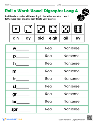 Roll a Word: Long A Vowel Digraphs