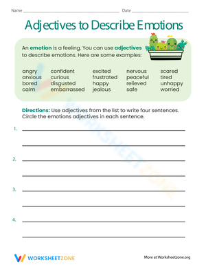 Adjectives to Describe Emotions Worksheet