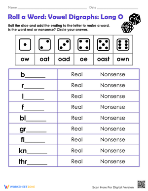 Roll a Word: Vowel Digraphs: Long O