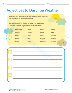 Adjectives to Describe Weather Worksheet