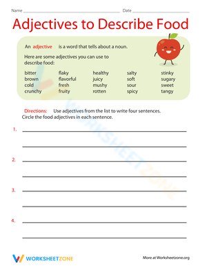 Adjectives to Describe Food Worksheet