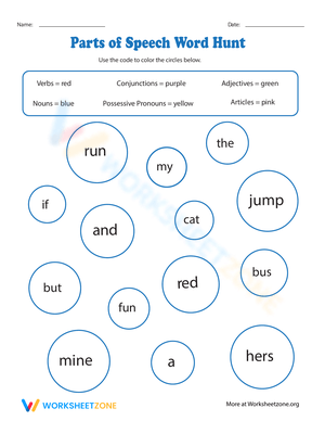 Parts of Speech Word Hunt Worksheet