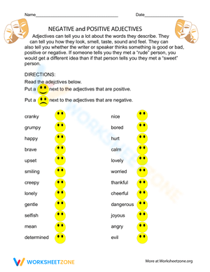 Positive and Negative Adjectives Worksheet