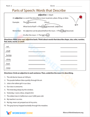 Parts of Speech: Words That Describe Worksheet