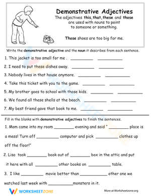 Great Grammar: Demonstrative Adjectives Worksheet