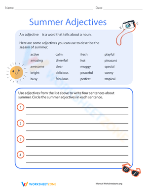 Summer Adjectives Worksheet