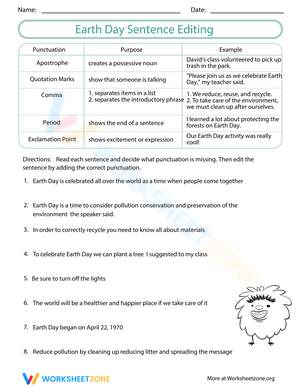 Earth Day Sentence Editing Worksheet