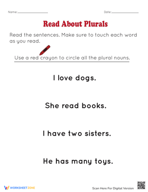 Early Reading: Plural Nouns Exercise