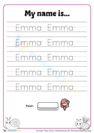Handwriting Practice-Tracing Name "Emma"