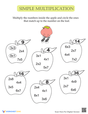 Simple Multiplication with Apples Worksheet
