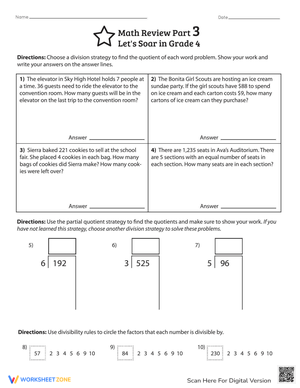 Grade 4 Math Review Worksheet - Part 3