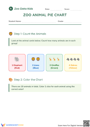 Printable Zoo Animal Pie Chart Worksheet | Grade 1 Math