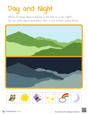 Day and Night Learning Worksheet for Kids