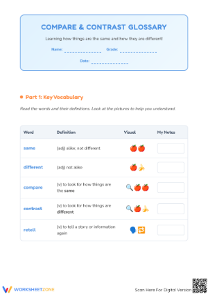 Printable Compare & Contrast Worksheet | Grade 1 ELA