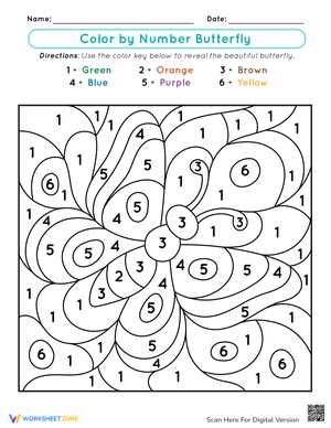 Color by Number Butterfly Worksheet
