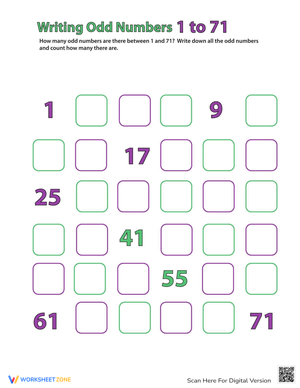 Writing Odd Numbers Worksheet