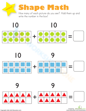 Kindergarten Addition Shapes Worksheet