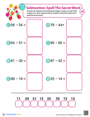 Secret Word Subtraction Practice