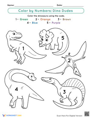 Color by Number: Dinosaurs Worksheet