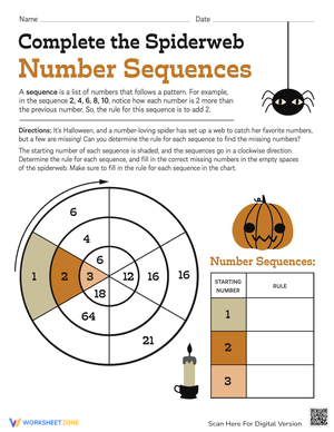 Spider Web Math Worksheet