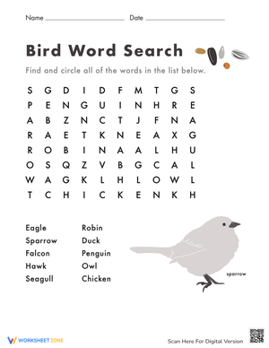 Bird Word Search for Vocabulary Practice