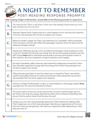 Book Study: Post Reading Response Prompts