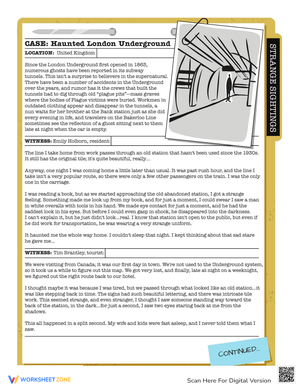 Haunted London Underground Worksheet