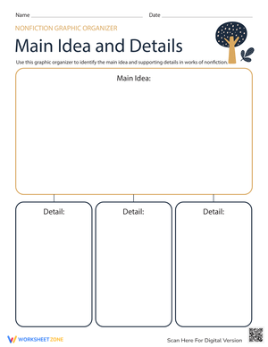 Main Idea and Details Template Worksheet