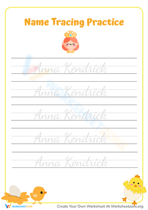 Cursive Name Tracing Worksheet - Anna Kendrick
