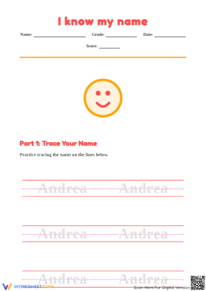 Name Tracing Worksheet: Andrea
