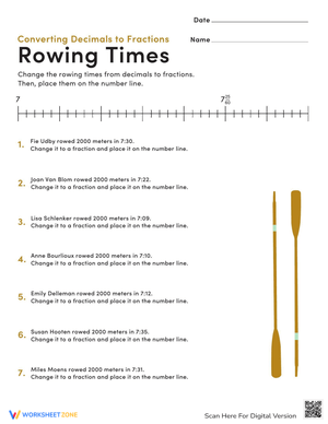 Rowing Decimal Fraction Worksheet