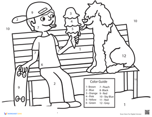 Color Number Ice Cream Scene Worksheet