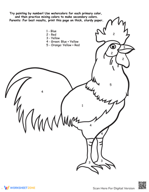 Watercolor Paint Number Rooster Worksheet
