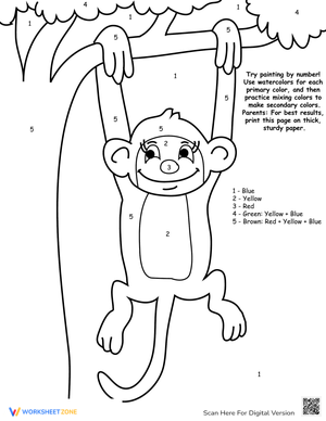 Watercolor Paint Number Monkey Worksheet