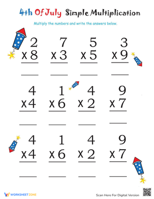4th of July Multiplication Worksheet