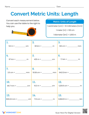 Convert Metric Units Length Worksheet