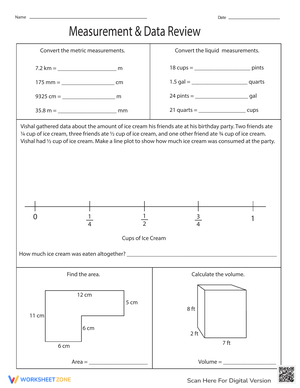 Measurement and Data Review Worksheet for Math Skills