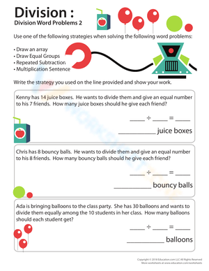Division Word Problems Worksheet for Math Practice