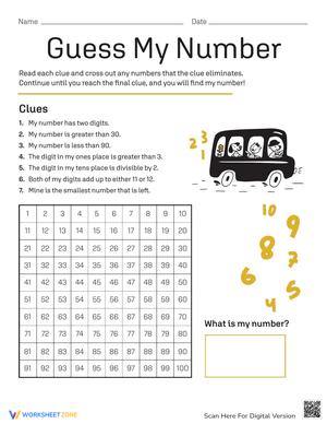 Guess My Number Worksheet for Math Logic