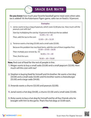 Calculate Sales Tax Worksheet for Financial Math