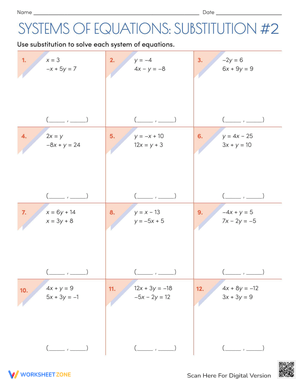 Systems of Equations Worksheet for Algebra