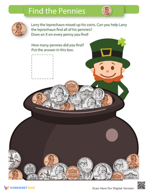 Finding Pennies Worksheet for Early Math