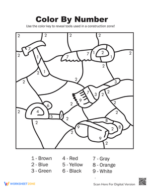 Construction Color by Number Worksheet for Kids