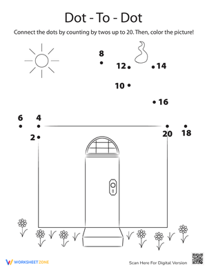 Dot to Dot House Worksheet for Number Skills