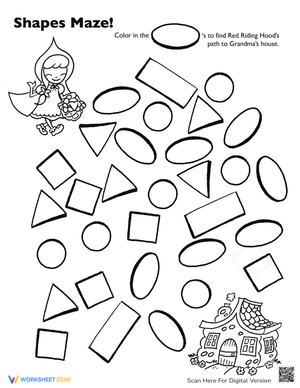 Red Riding Hood Shape Maze Worksheet for Fun