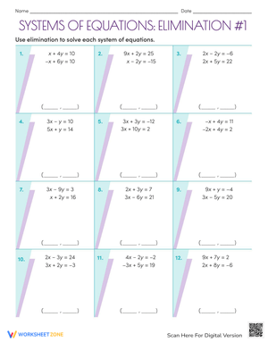 Systems of Equations Worksheet for Algebra Practice