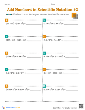 Add Numbers in Scientific Notation Worksheet